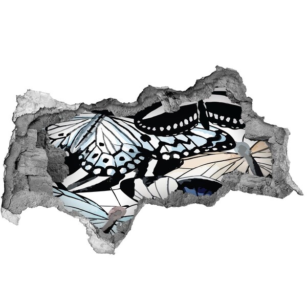 Díra 3D foto tapeta nálepka Motýli v barevné kompozici