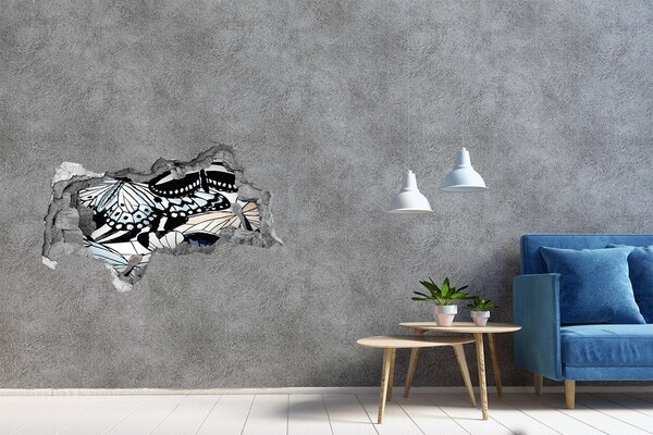 Díra 3D foto tapeta nálepka Motýli v barevné kompozici