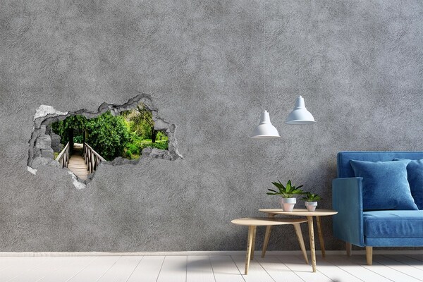 Nálepka fototapeta 3D výhled Zelený ráj s dřevěným mostem