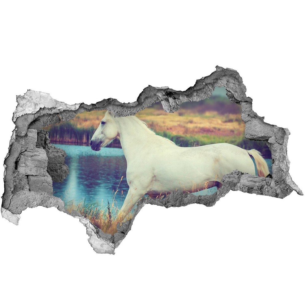 Díra 3D fototapeta nálepka Bílý kůň jezero