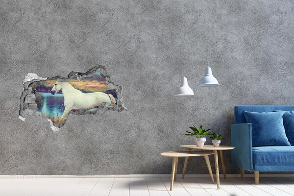 Díra 3D fototapeta nálepka Bílý kůň jezero