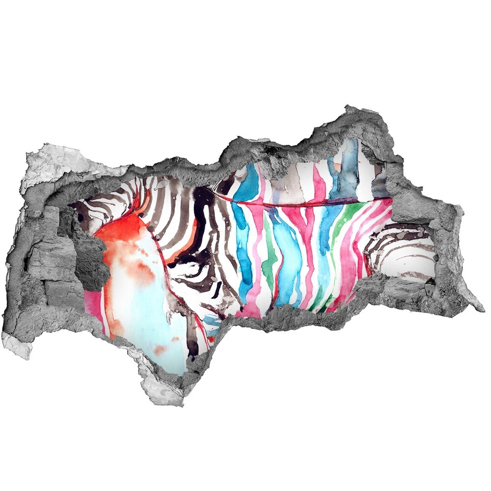 Samolepící díra zeď 3D Barevná zebra