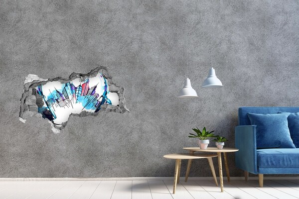 Samolepící díra 3D nálepka Moderní město v troskách