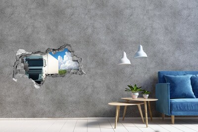 Fototapeta díra na zeď Nákladní auto na silnici skrz díru ve zdi