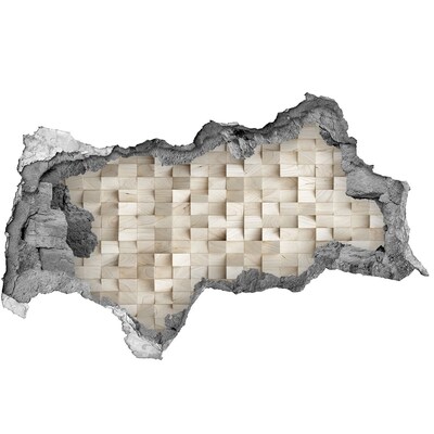 Samolepící díra 3D Poškozená zeď s dřevěnou mozaikou