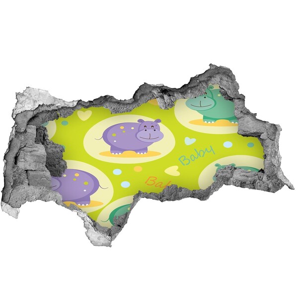 Díra 3D foto tapeta nálepka Hroši v barevném prostředí