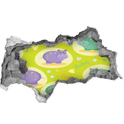 Díra 3D foto tapeta nálepka Hroši v barevném prostředí