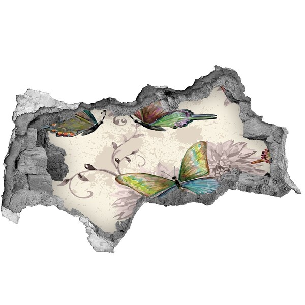 Díra 3D foto tapeta nálepka Motýli v zničené zdi