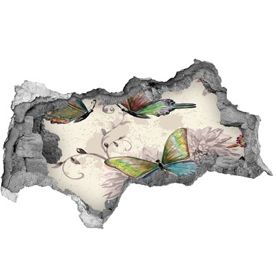 Díra 3D foto tapeta nálepka Motýli v zničené zdi