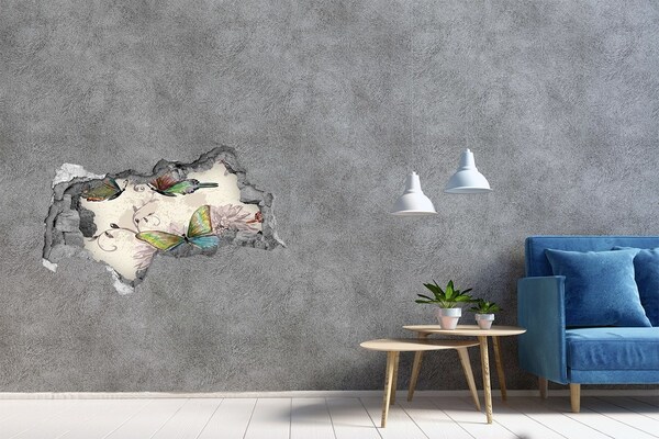 Díra 3D foto tapeta nálepka Motýli v zničené zdi