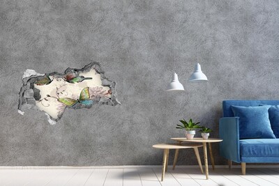 Díra 3D foto tapeta nálepka Motýli v zničené zdi