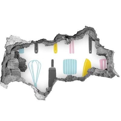 Samolepící nálepka Kuchyňské náčiní v díře ve zdi