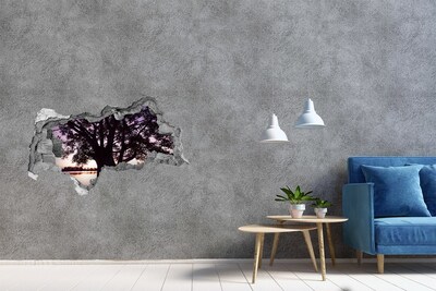 Samolepící díra na stěnu Západ slunce za stromem