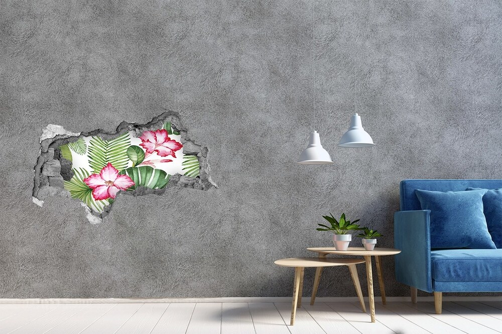 3D díra na zeď Tropické květiny