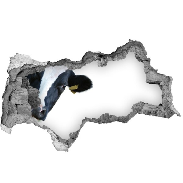 Nálepka fototapeta 3D výhled Kráva v díře ve zdi