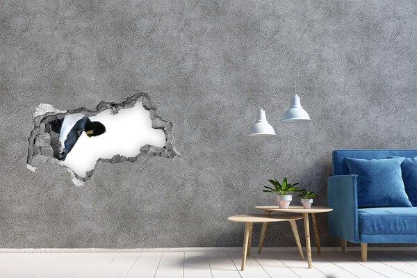 Nálepka fototapeta 3D výhled Kráva v díře ve zdi