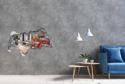 Díra 3D foto tapeta nálepka Červené kolo v okouzlující ulici