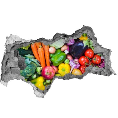 Nálepka fototapeta 3D na zeď Barevná zelenina a ovoce v díře ve zdi