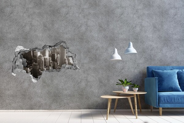 Fototapeta díra na zeď 3D Pohled na město z díry ve zdi