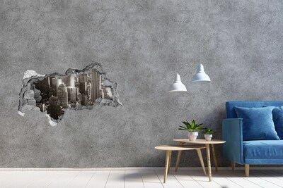 Fototapeta díra na zeď 3D Pohled na město z díry ve zdi