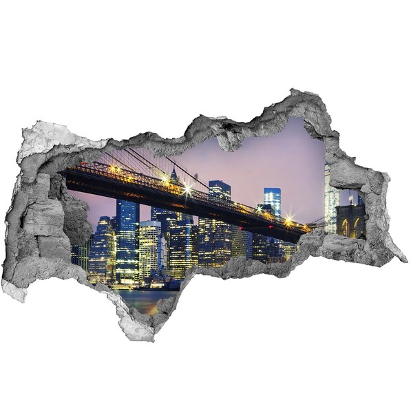 Nálepka 3D díra na zeď Brooklynský most v noci