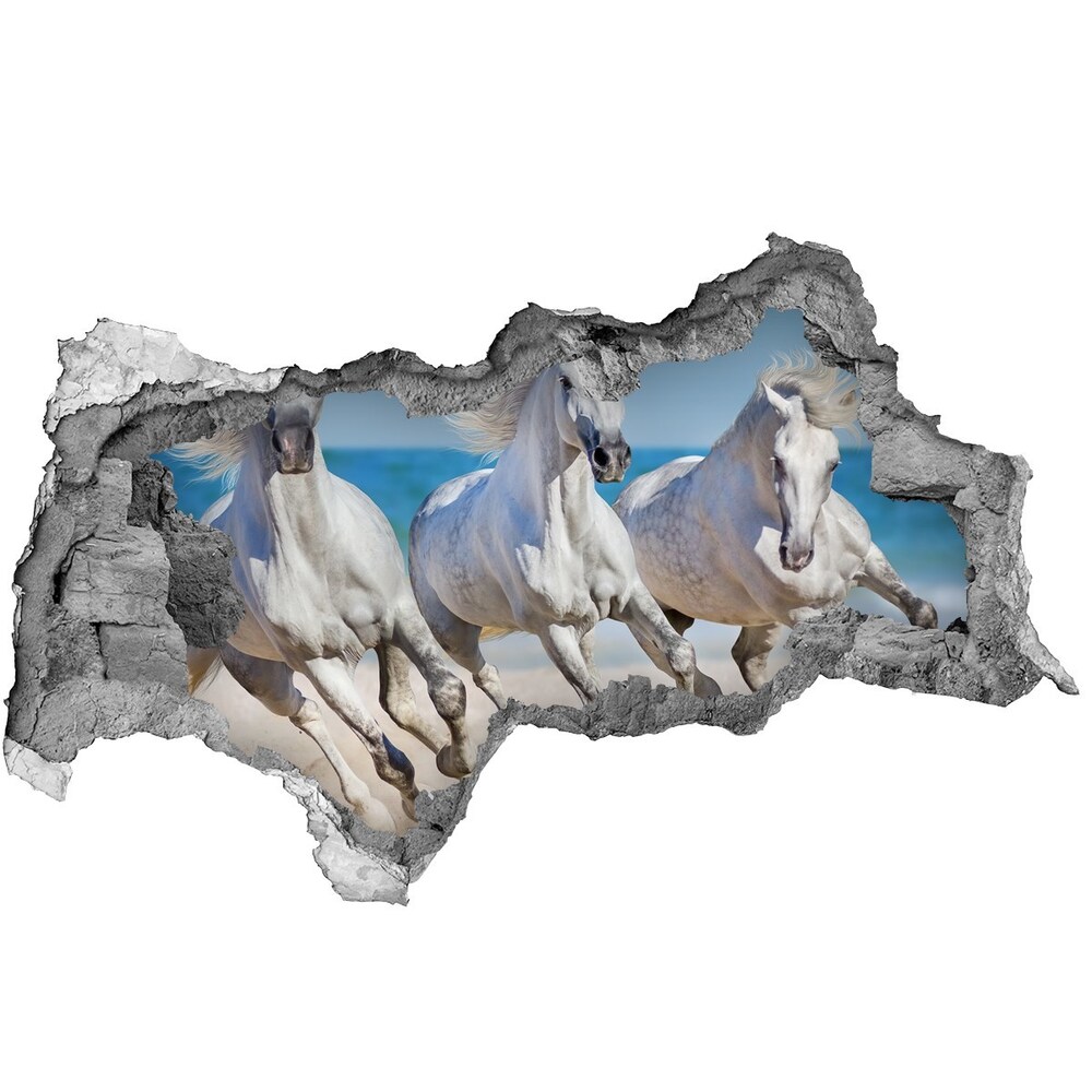 Nálepka fototapeta 3D Bílí koně pláž
