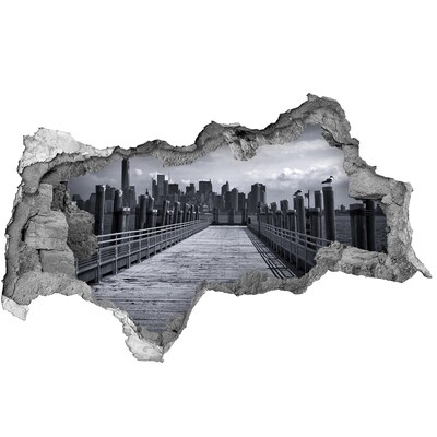 Nálepka 3D díra na zeď beton New York panorama
