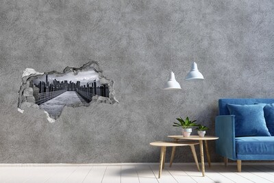 Nálepka 3D díra na zeď beton Výhled na město z mola