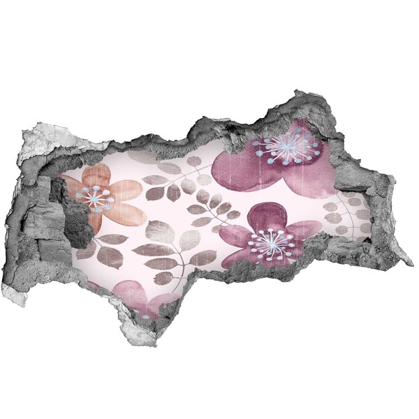 Nálepka 3D díra na zeď Květinový motiv na růžovém pozadí