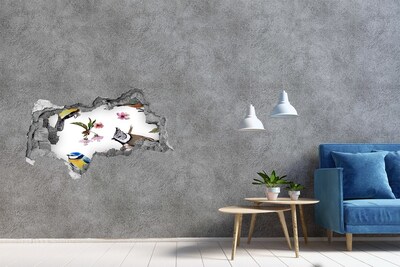 Samolepící díra na stěnu Ptáci květy višně