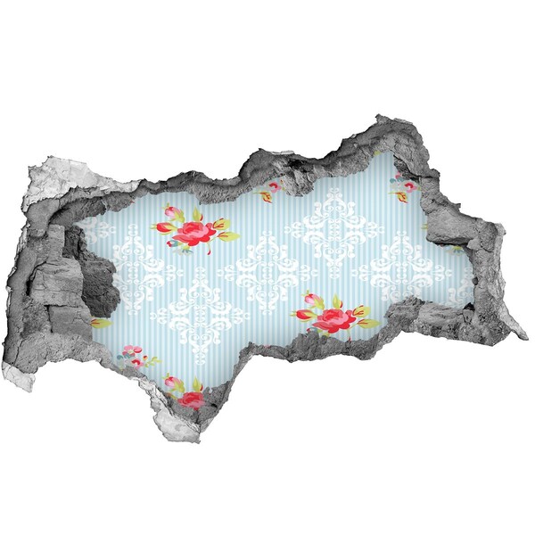 Samolepící díra na stěnu Květinový vzor na modrém pozadí