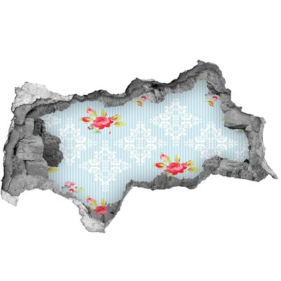 Samolepící díra na stěnu Květinový vzor na modrém pozadí