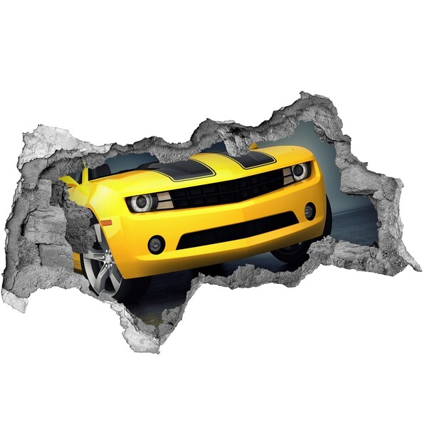 Díra 3D fototapeta nálepka Zničená zeď se žlutým autem