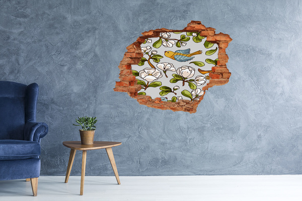 Díra 3D fototapeta nálepka Květiny a ptáci