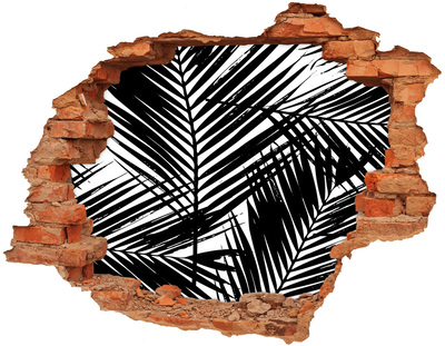 Nálepka 3D díra na zeď Tropické listí v díře ve zdi