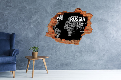 Samolepící díra na stěnu Mapa světa nápis