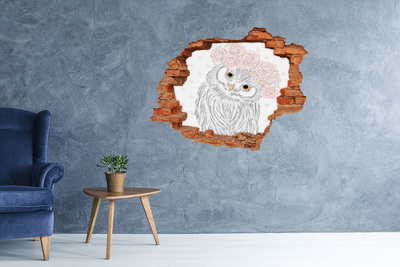 Díra 3D fototapeta na stěnu Sova s ​​růžemi