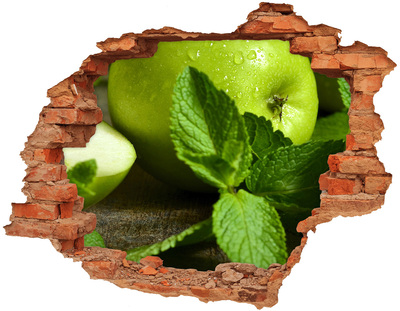 Nálepka 3D díra na zeď Zelená jablka