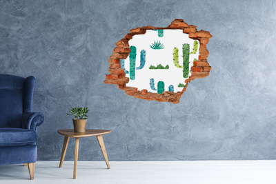 Nálepka 3D díra na zeď beton Kaktusy