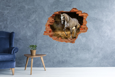 Díra 3D fototapeta na stěnu Bílý kůň ve stáji