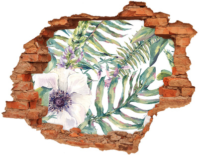 Nálepka 3D díra na zeď Kapradina a květiny