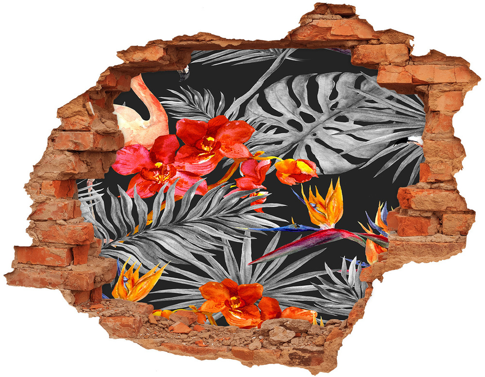 Díra 3D fototapeta nálepka Plameňáci a květiny