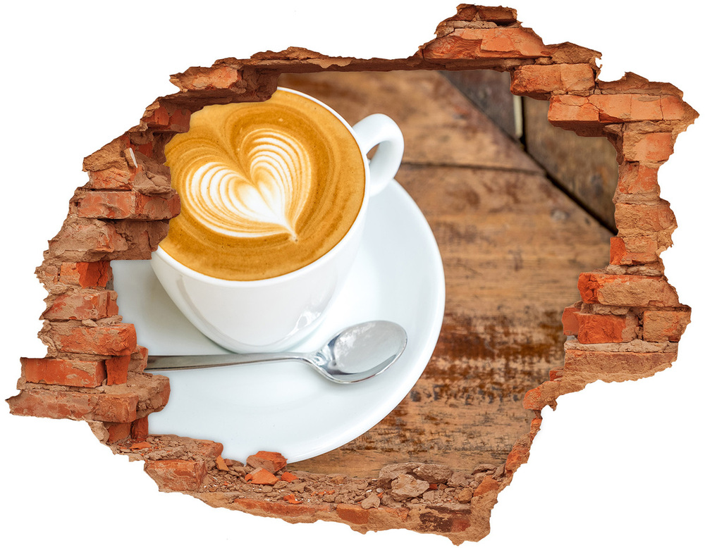 Nálepka 3D díra na zeď Káva v šálku