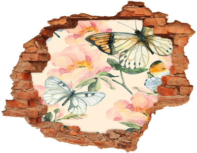 Díra 3D fototapeta nálepka Motýli a květiny