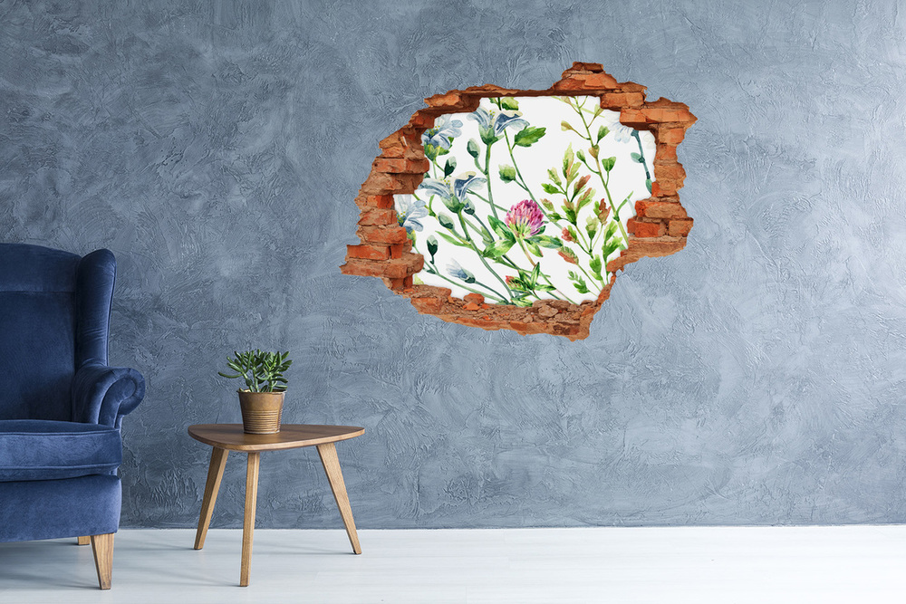 Nálepka 3D díra na zeď Divoké květiny
