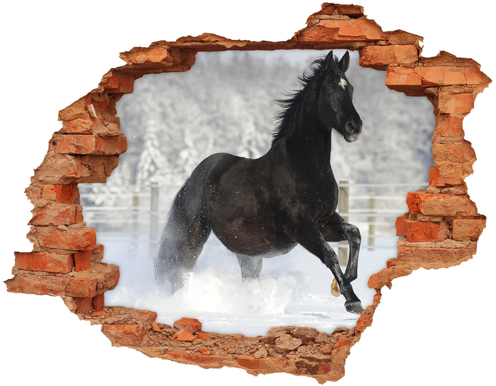 Díra 3D fototapeta nálepka Kůň ve cvalu sníh