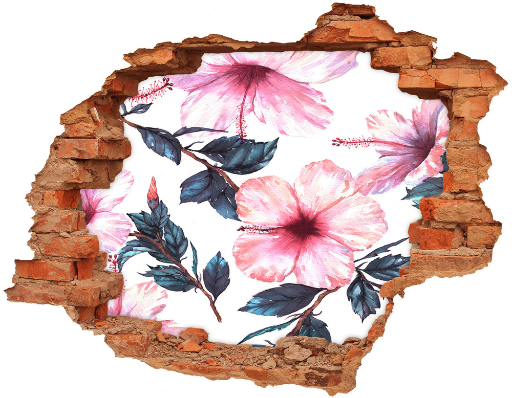 Nálepka 3D díra na zeď Květy ibišku