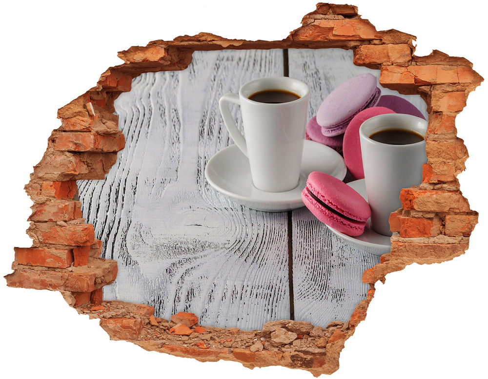Nálepka 3D díra na zeď Káva a zákusky
