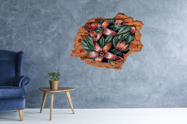 Nálepka 3D díra na zeď Květinový vzor na poškozené zdi