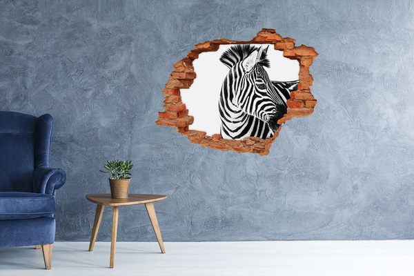 Díra 3D fototapeta nálepka Zebra v díře ve zdi